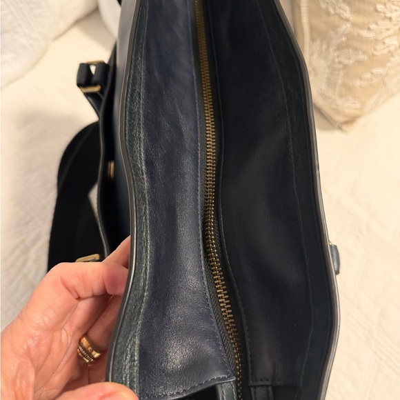 Coach Bleeker Bar Stripe Blue/Black/Tan/Teal Leather Computer Tote Unisex - Picture 7 of 15